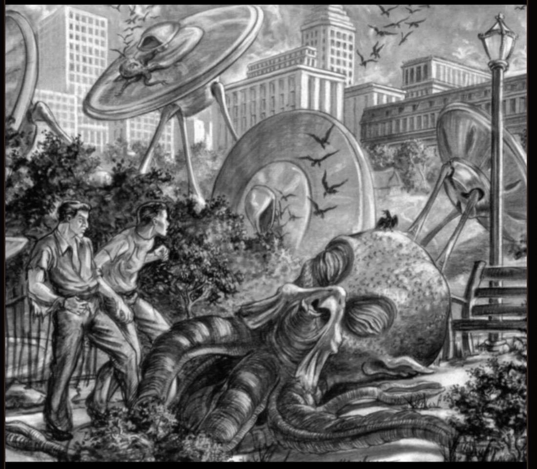 War of the Worlds tripod attacking a city — pop culture inspiration