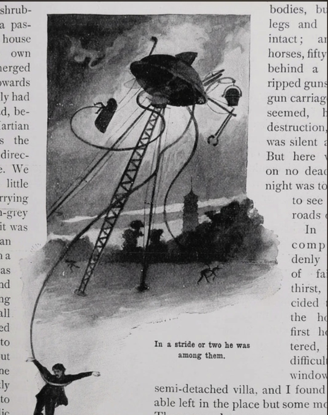 'In a stride or two he was among them' — 1898 illustration